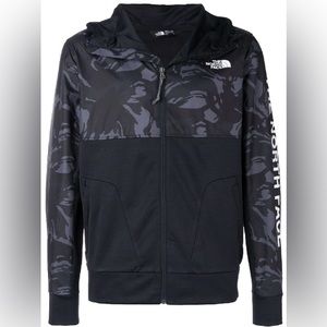North Face Jacket Men Black Gray Camo Train Fleece Lined Spell Out Hoodie